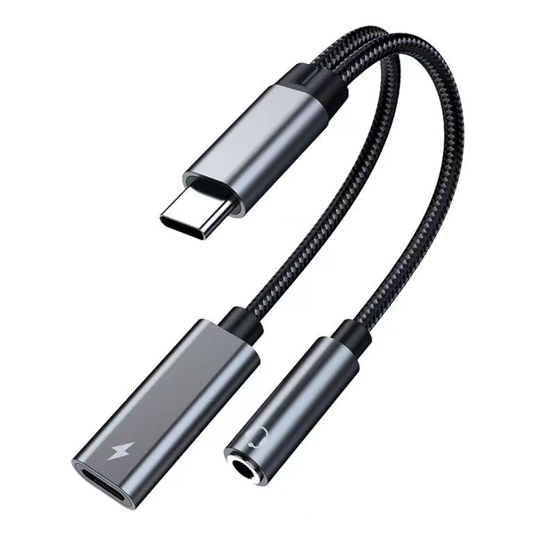 60W USB Type C to 3.5mm Headphone and Charger Adapter,2-in-1 USB C to Aux Audio Jack Hi-Res DAC and Fast Charging Dongle Cable Cord Compatible