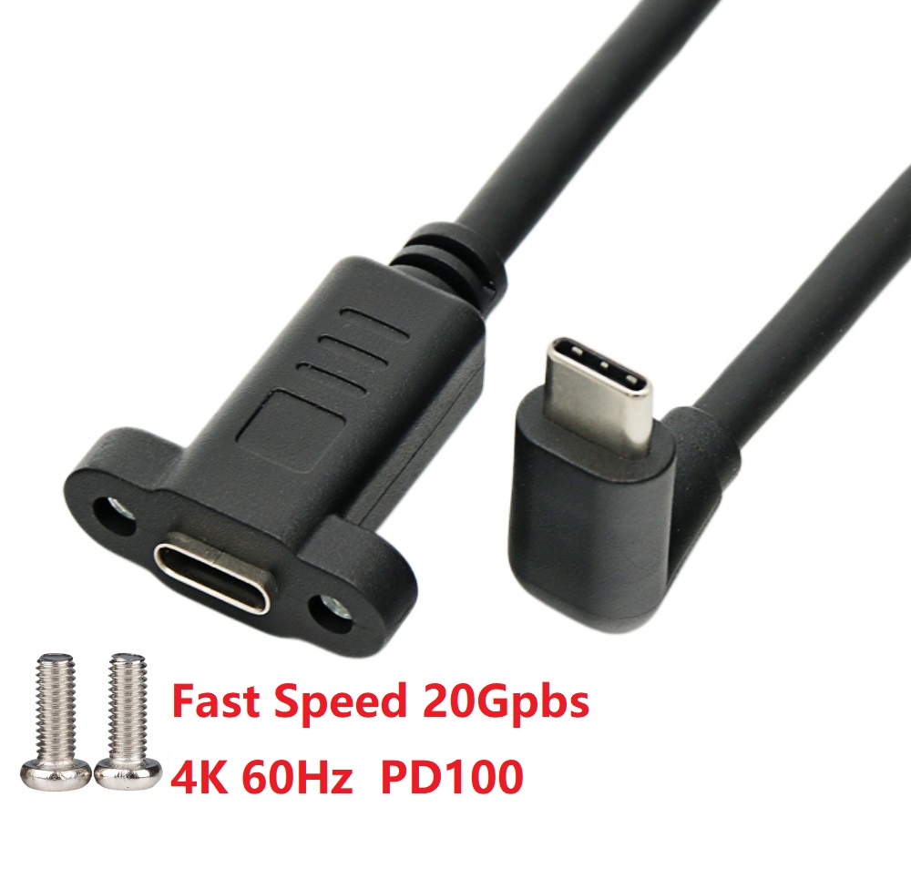 High-Speed USB-C Extension Cable for  100W Power 4K USB-C Female Panel mount with screw  Extension Cable for Fast Charging