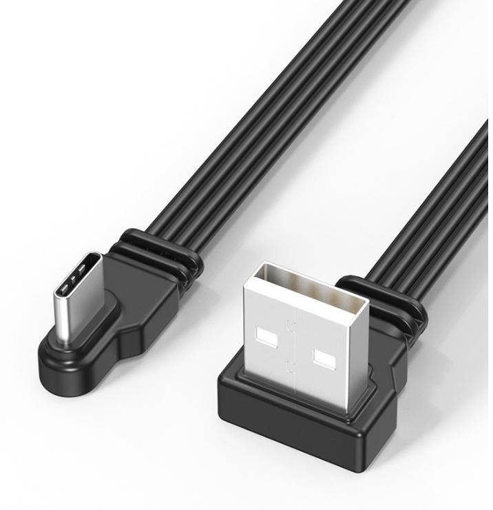 Short USB C Cable Right Angle Type C Fast Charging Cord Flat Type USB C Male to USB a Male Cable 90degree USB-C Extension Short Cable