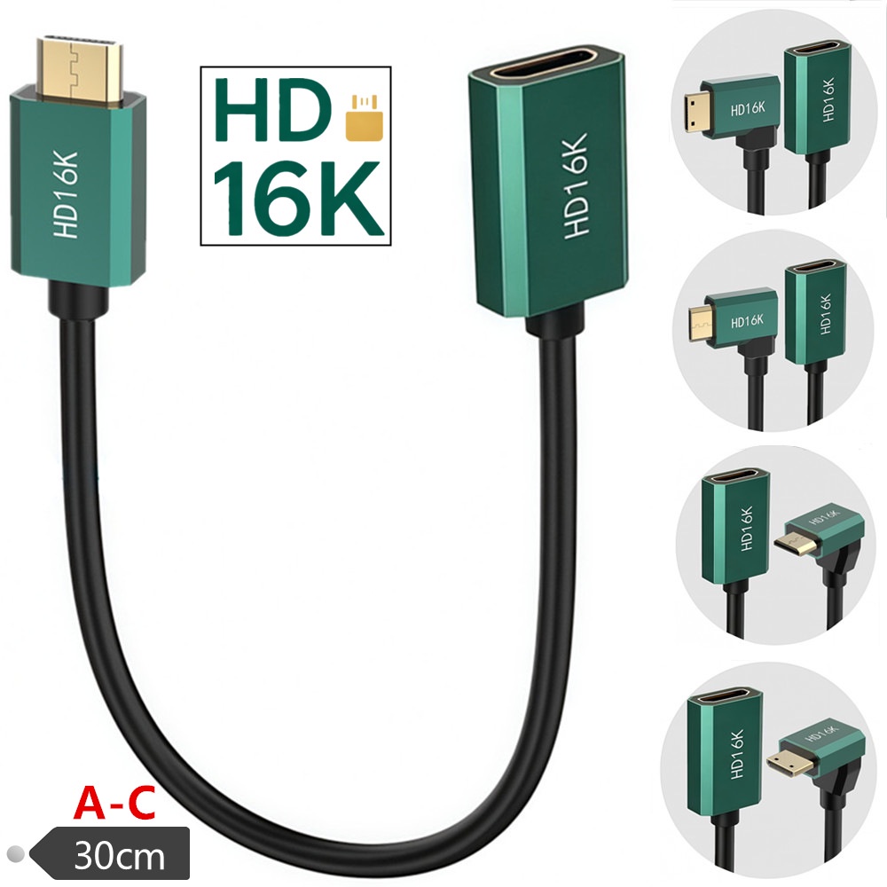 90 Degree Angled Mini HDMI 2.2 Extension Cable for 16K/8K HDTV