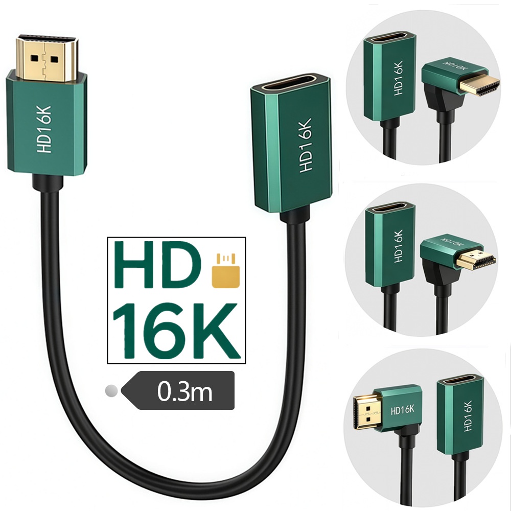 6K HDMI A Male to Female Short Extender Cable 0.3M Multi-angle Elbow Cord For DSLR Field Monitor 0.3m