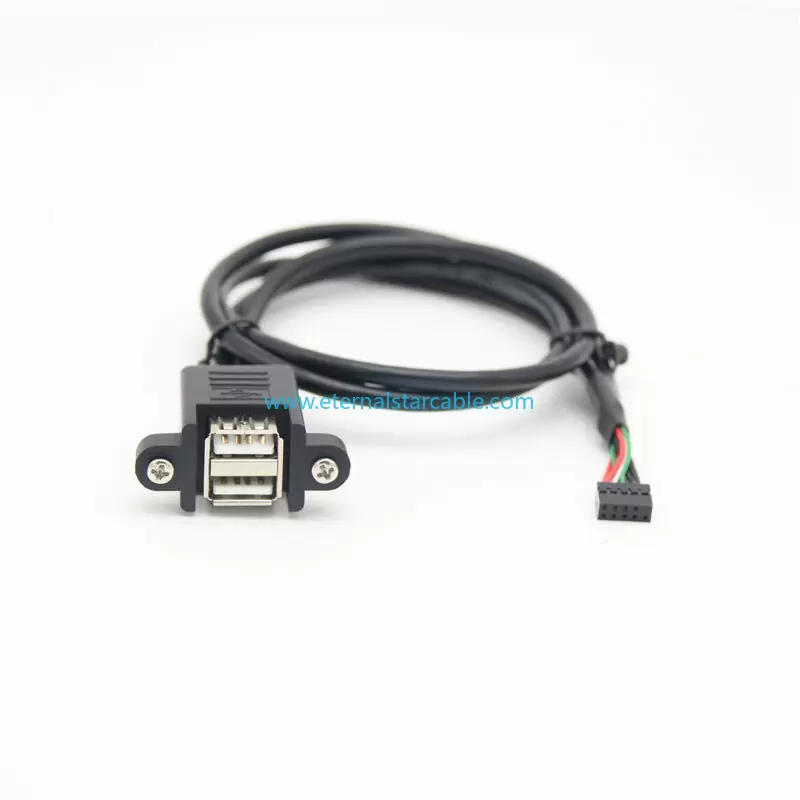 Dual USB2.0 Female Extension Cable with Ears can be Fixed Various Chassis/Cabinets/Panels USB Extender W/Screw nut for USB Panel Mount To Doupan Connector