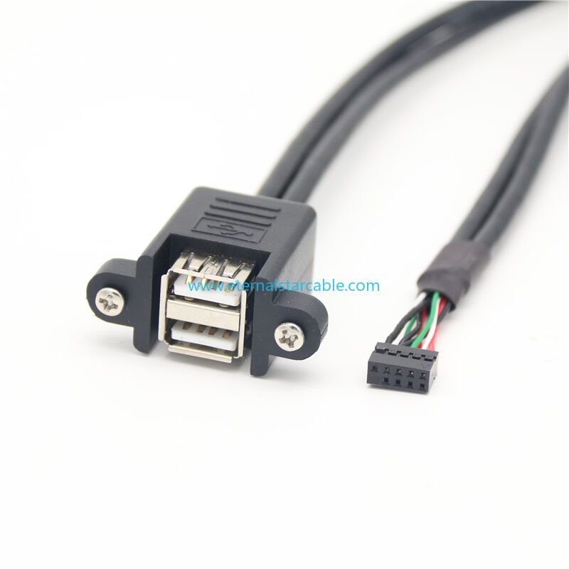 Dual USB2.0 Female Extension Cable with Ears can be Fixed Various Chassis/Cabinets/Panels USB Extender W/Screw nut for USB Panel Mount To Doupan Connector