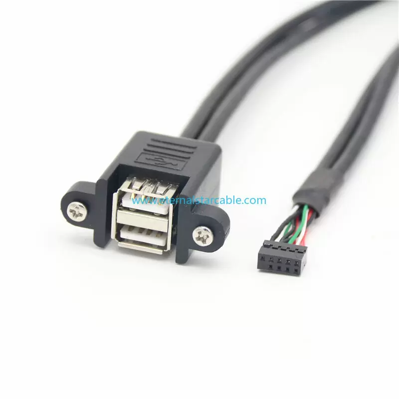 Dual USB2.0 Female Extension Cable with Ears can be Fixed Various Chassis/Cabinets/Panels USB Extender W/Screw nut for USB Panel Mount To Doupan Connector
