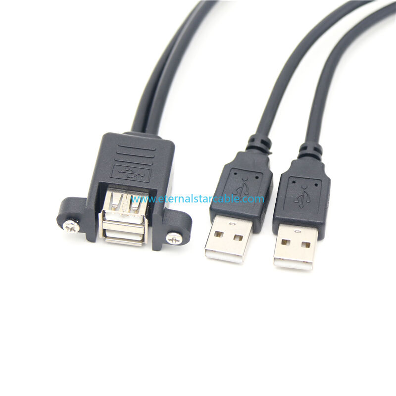 Customized USB 2.0 PVC Dual USB Type A Female Panel Mount to Dual USB Typa A Male