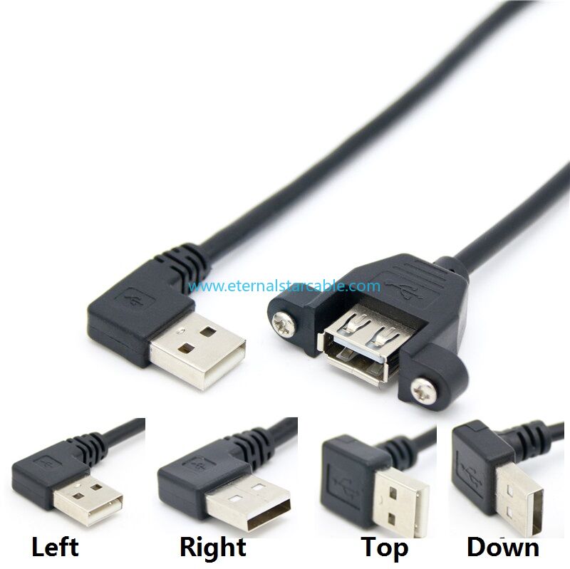 Elbow 90 Degree Top Angled Down Angled Left Angled Right Angled USB 2.0 Type A Female Panel mount with scew to Type A