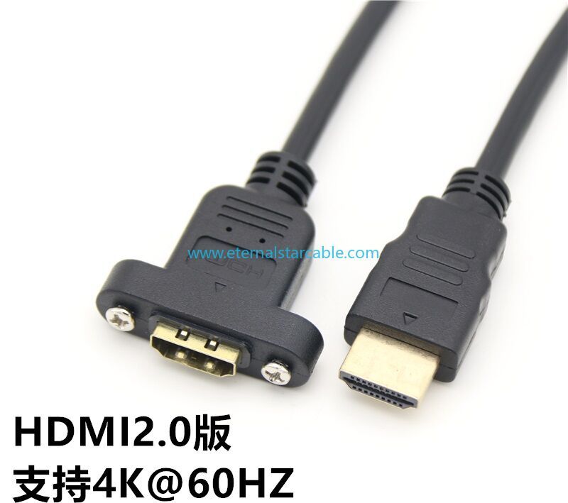 Panel Mount HDMI Extension Cable High Speed HDMI Male to Female Extension Cable with Screw Nut Support 4K Resolution for Blu Ray Player, 3D TV, Roku, Xbox360,Black