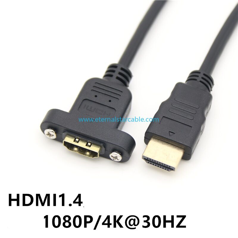 Panel Mount HDMI Extension Cable High Speed HDMI Male to Female Extension Cable with Screw Nut Support 4K Resolution for Blu Ray Player, 3D TV, Roku, Xbox360,Black