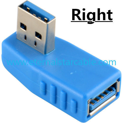 Stock Black Blue PVC USB 3.0 Adapter 90 Degree Male to Female Coupler Connector Plug Left Angle and Right Angle