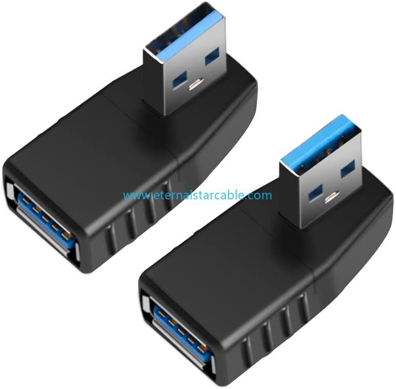 Stock Black Blue PVC USB 3.0 Adapter 90 Degree Male to Female Coupler Connector Plug Left Angle and Right Angle