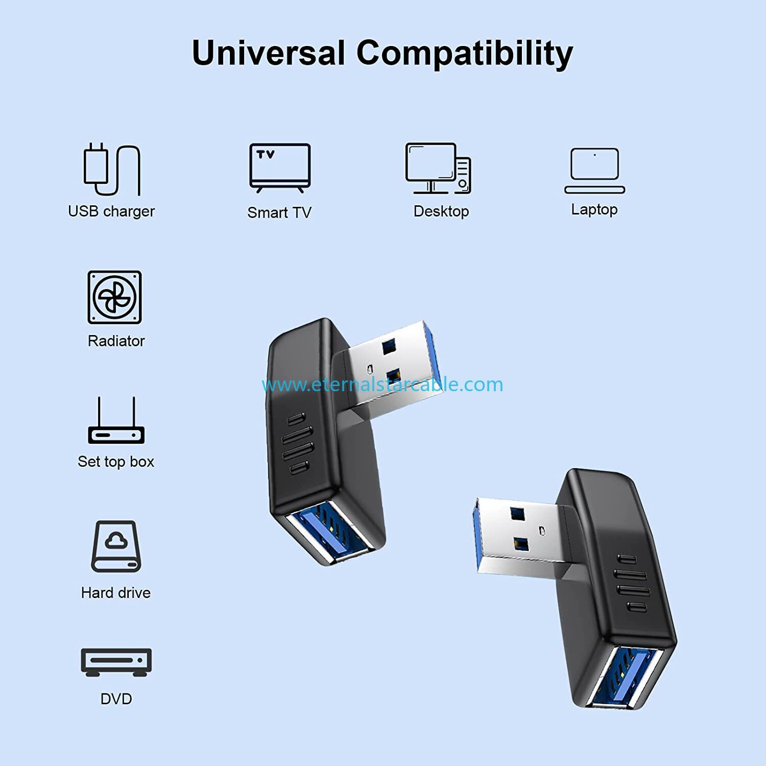 Stock Black Blue PVC USB 3.0 Adapter 90 Degree Male to Female Coupler Connector Plug Left Angle and Right Angle