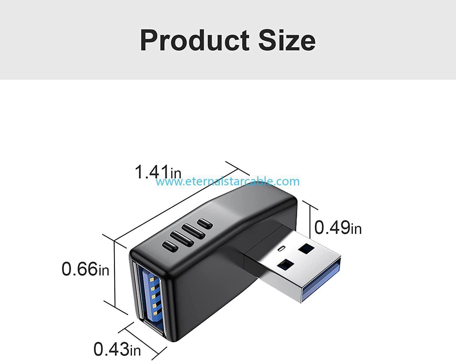 Stock Black Blue PVC USB 3.0 Adapter 90 Degree Male to Female Coupler Connector Plug Left Angle and Right Angle