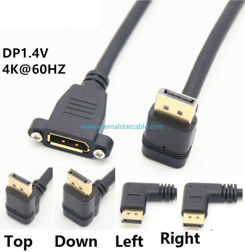 Customized Right Angle Displayport 1.4 Cable, 90 Degree Displayport Extension Cable (8K/60Hz, 4k/144Hz), Short Displayport Male to Female DP 1.4 Cable Cord, Display Port 32.4Gbps for PC, Laptop