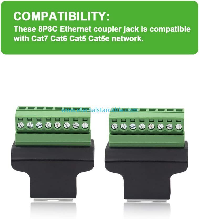 RJ45 Breakout, RJ45 Screw Terminal Adaptor Connector,  RJ45 8p8c Female Jack to 8 Pin Screw Terminal Connector for Cat7 Cat6 Cat5 Cat5e Ethernet Extender CCTV Digital DVR Network Adapter