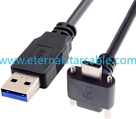 Angled Type C Male with Locking Screw to USB 3.0 Type A to C High Speed Data Transfer Charging Cord for Gaming PC & USB C Chargers
