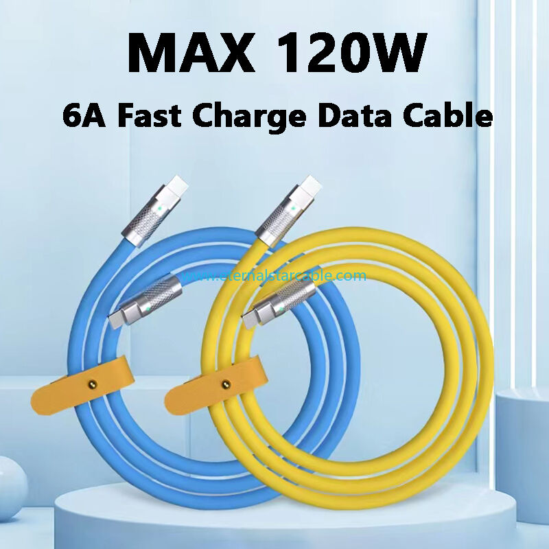 Custom Logo 120w 6a Super Fast Charge PD Type C Liquid Silicone Cable Quick Charge 1M 2M Usb Cable Usb C to C Charger Cable
