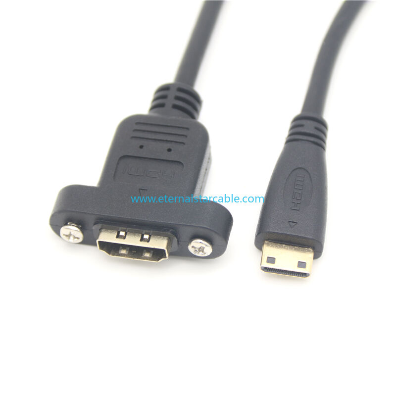Panel Mount HDMI Extension Cable High Speed HDMI Female Extension Cable with Screw Nut Support 4K Resolution for Blu Ray Player, 3D TV, Roku, Xbox360,Black