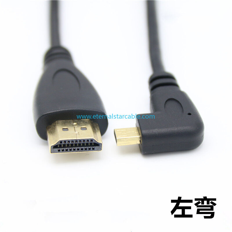 90 Degree Angled Micro HDMI Male to HDMI Male High Speed Extension Cable