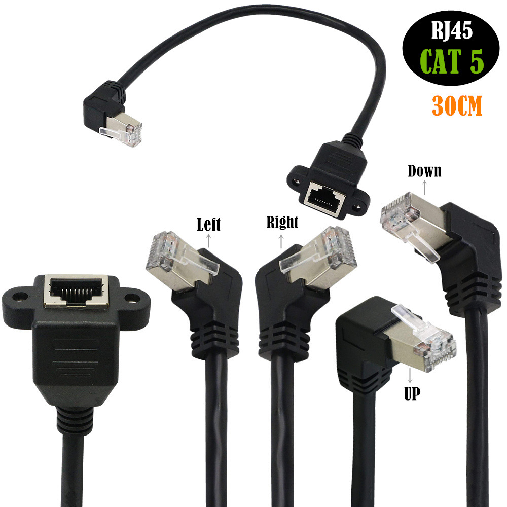 Angled 1FT RJ45 Male to Female Screw panel mount Ethernet LAN Network extension Cable