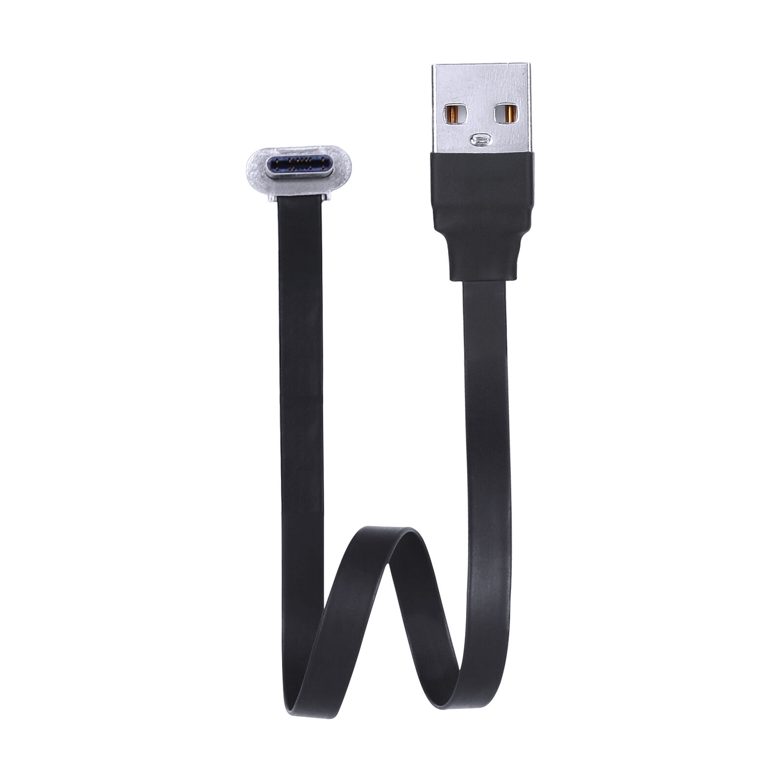 FFC USB Cable FPV Flat Slim Thin Ribbon FPC Cable Micro USB 90 Degree to Standard USB A for sync and Charging Black (20CM)