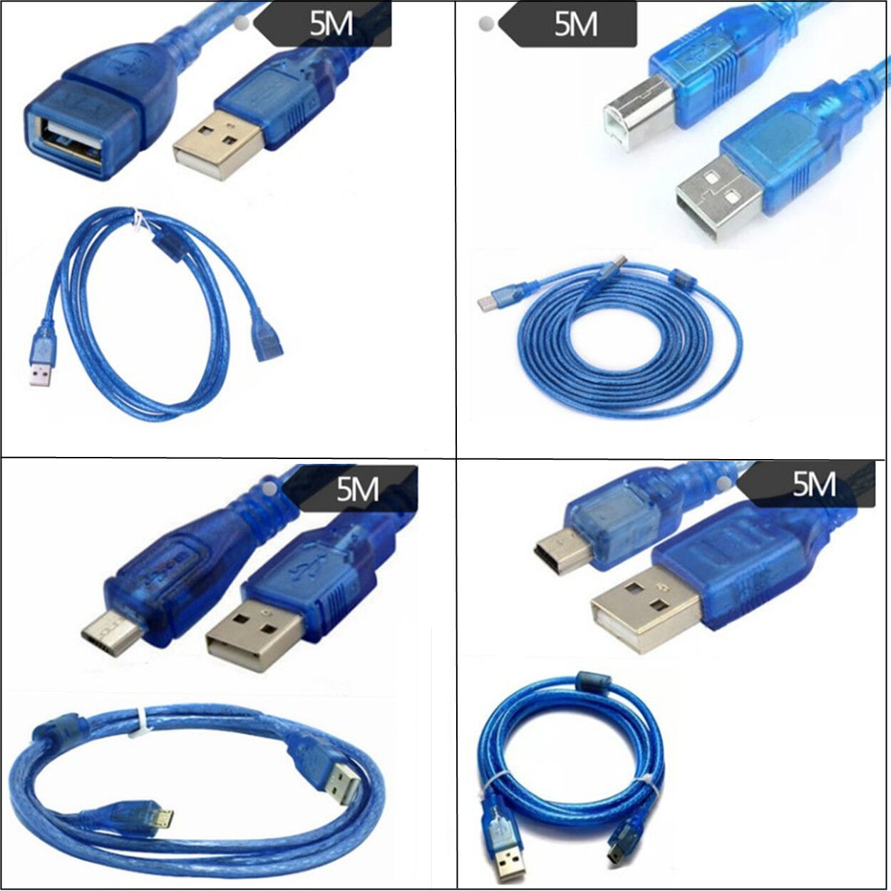 Blue Transparent USB 2.0 Cable - A to B - USB cable - USB (M) to USB Type B (M)