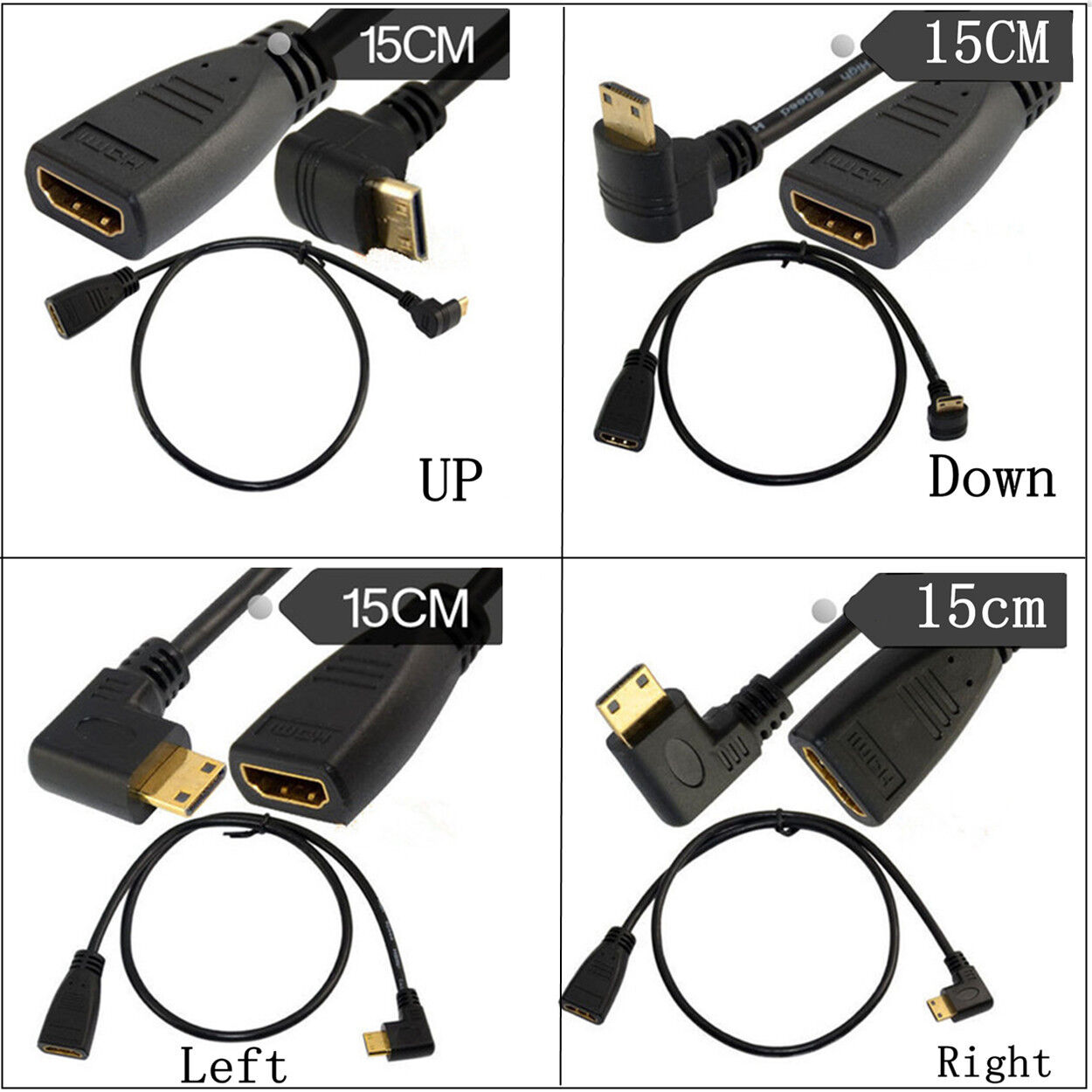HDMI A female to Mini HDMI C male 90° angled plug convertor cable adapter 1080P 0.15m