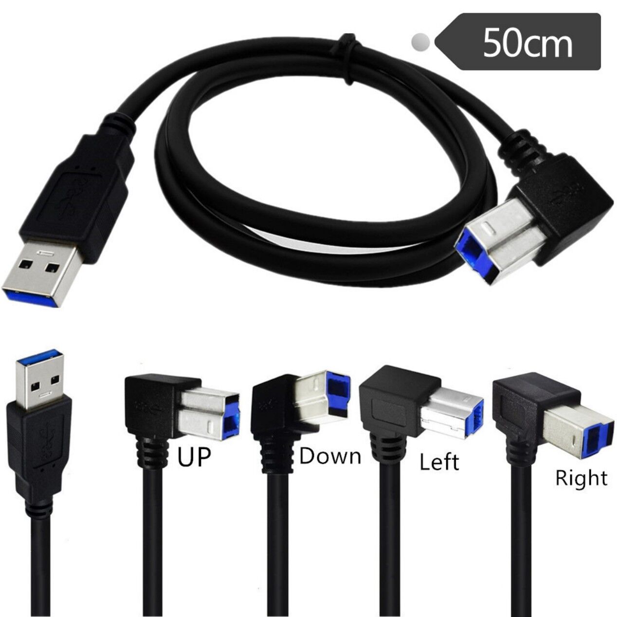 USB 3.0 Cable A Male to B Male 90 Degree Right Angle , High Speed AM/BM Cable for Printer,Monitor,Docking Station,External Hard Drivers,Scanner and More 0.5m
