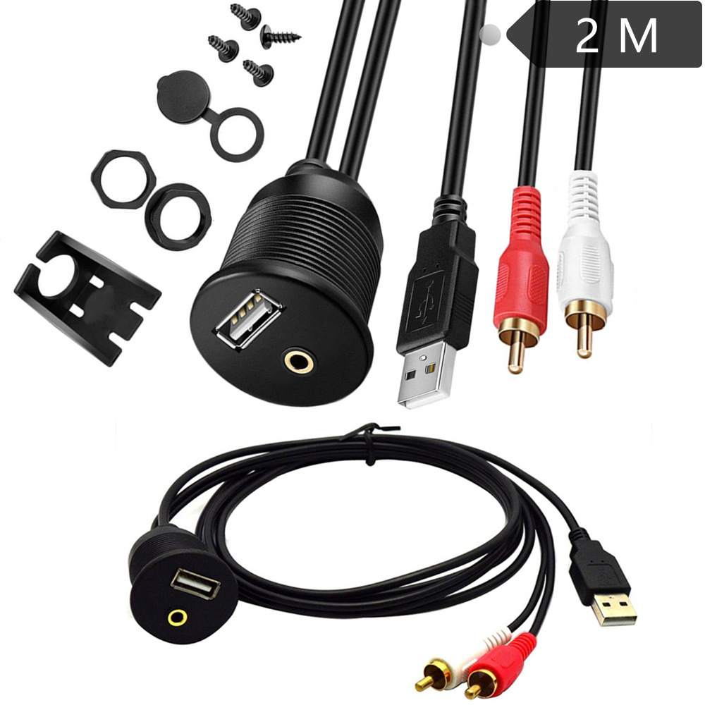 Waterproof Car Dash Mount Installation USB/Aux 2RCA Accessory UNIVERSAL Extension Cable UR2 1m/ 2m；