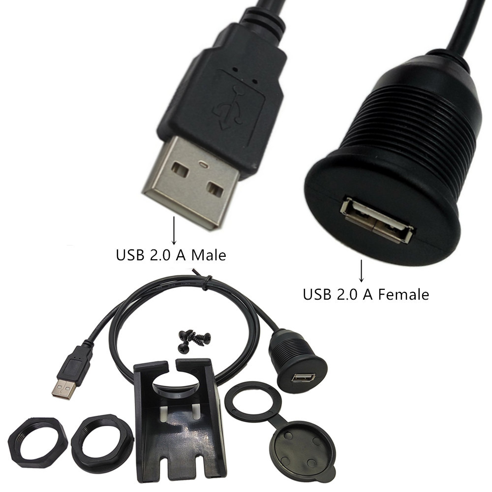 Small USB 2.0 Male to Female AUX Flush Panel Mount Extension Cable for Car Truck Boat Motorcycle Dashboard 3ft