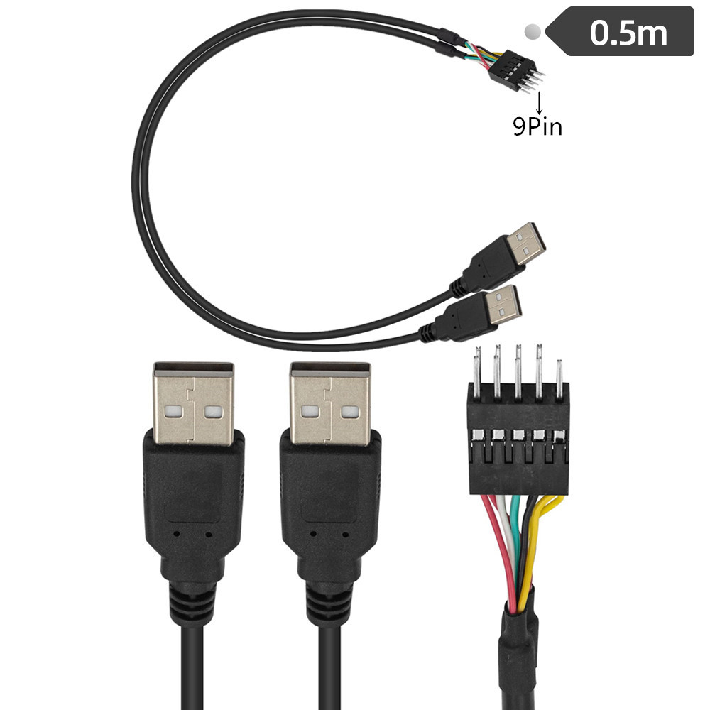 50cm 9Pin Motherboard Male Header to Dual USB 2.0 2* A Male Adapter Cable