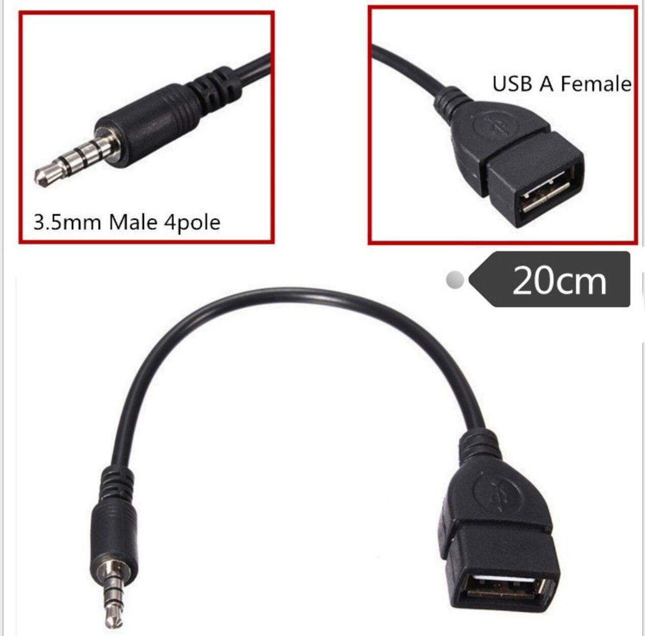 3.5mm (1/8 inch) AUX Audio Plug Male to USB 2.0 Female OTG Adapter Converter Cable for Playing Music with U-Disk