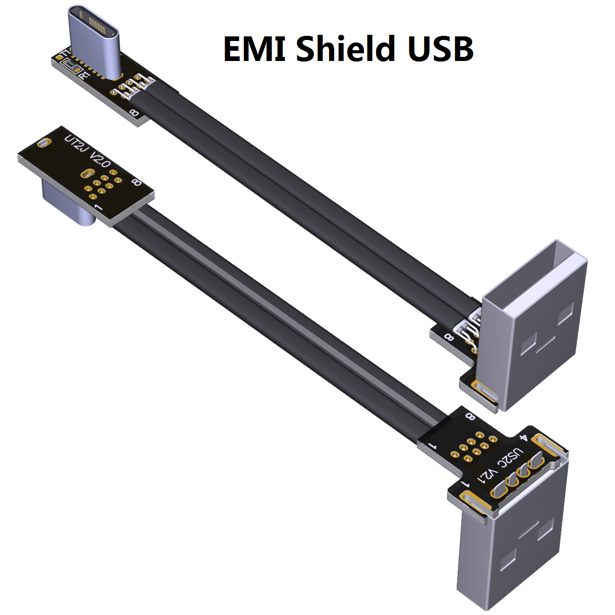 6A EMI Flat Ribbon FPC FPV FFC USB 2.0 AM to Angled USB 3.1 Type C Male 3A