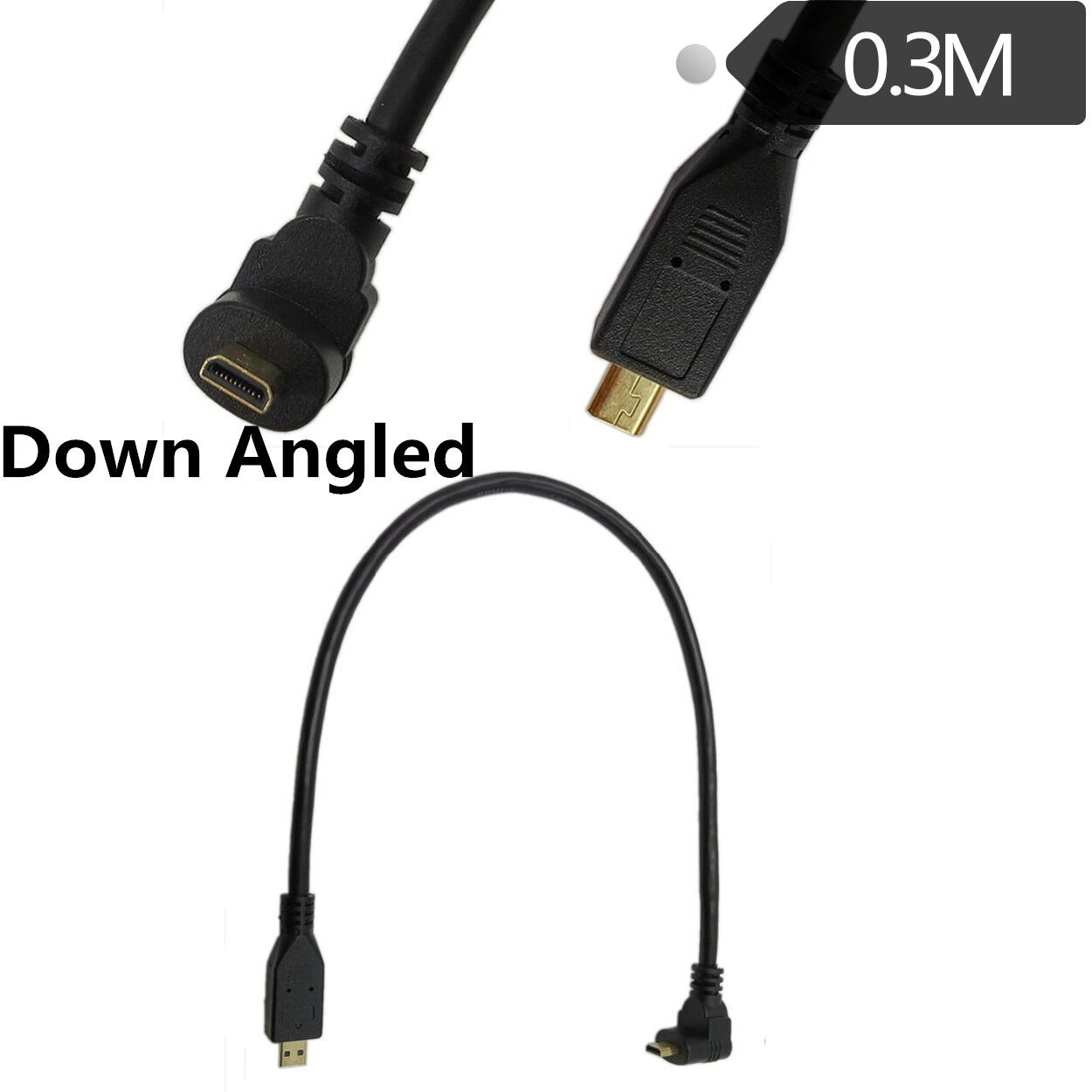 1FT Micro HDMI Male to Male Down  Angled Cable Cord Adapter Converter MM PC Tablet
