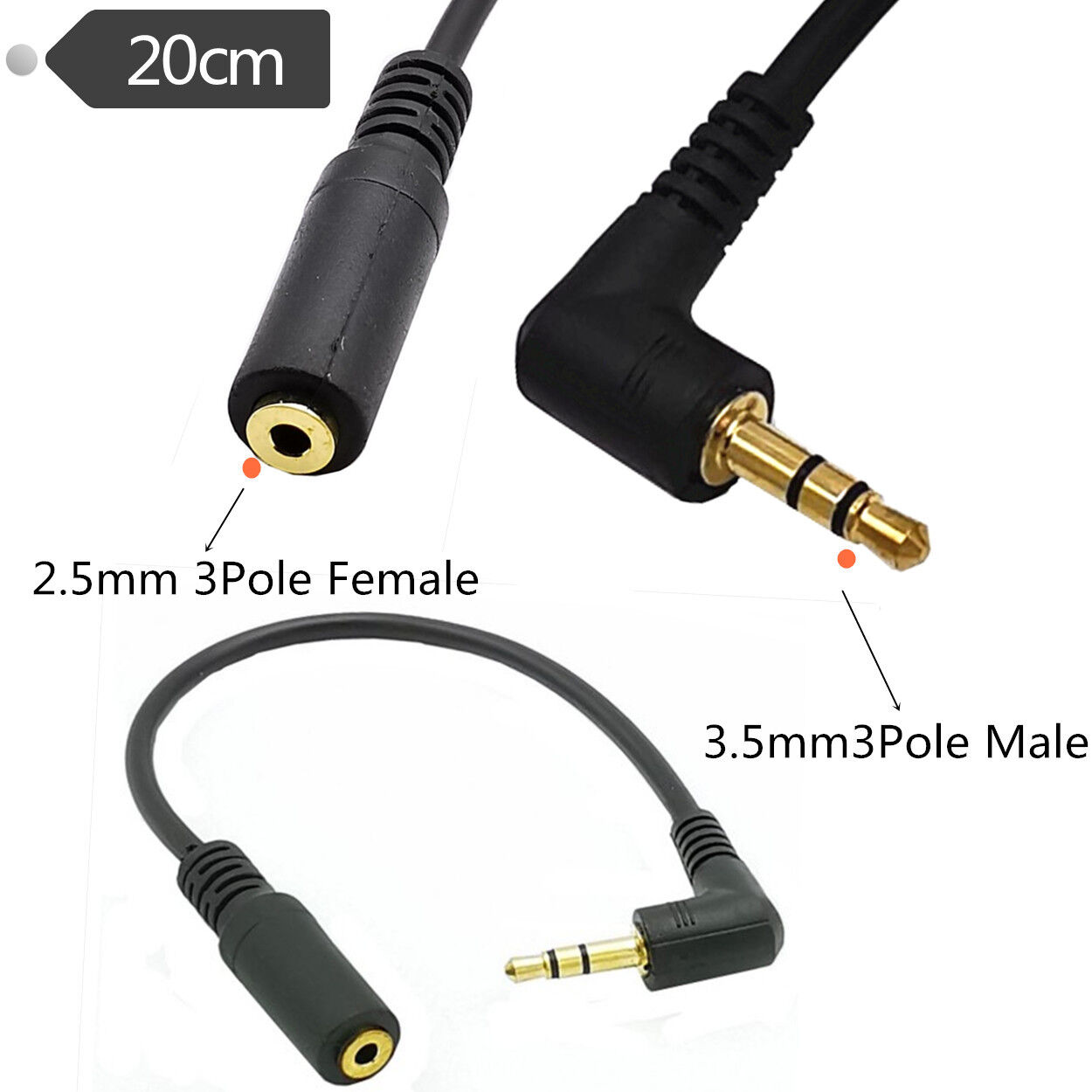 3-Pole 3.5mm Male to 2.5mm Female Headset Audio Adapter Cable 0.2m