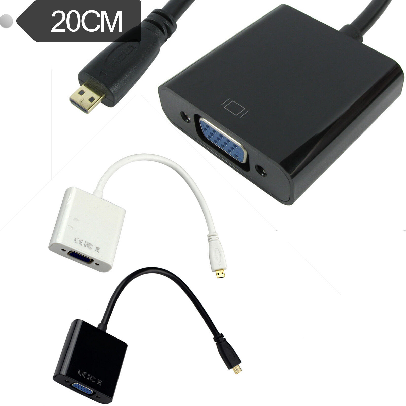 Micro HDMI Male to VGA Female Video Adapter Convertor With Audio 1080p HDTV 0.2M
