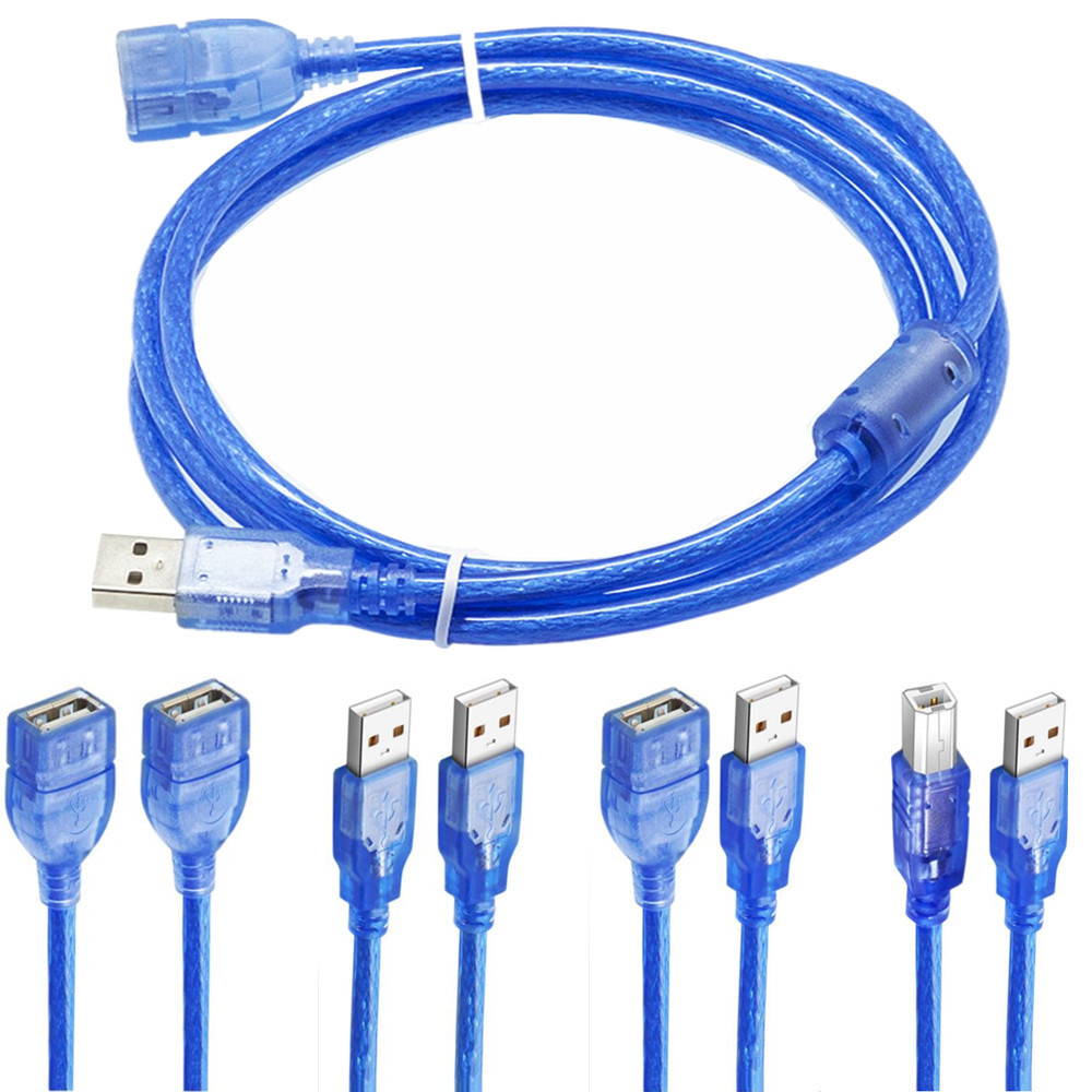 High-quality transparent blue copper core double-shielded USB 2.0 extension docking cable, male to female AMAF data cable