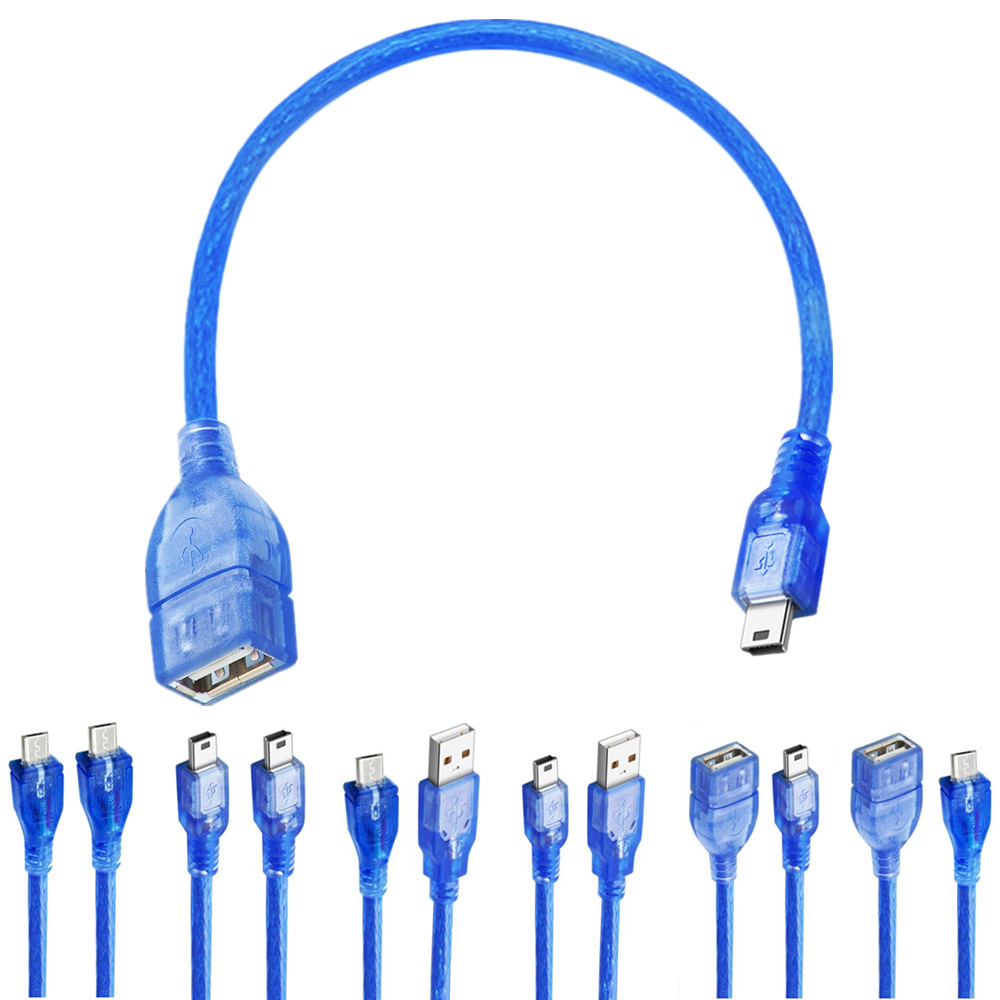 High-quality transparent blue copper core double-shielded USB2.0 OTG V8V3micro mini 5P docking extension cable