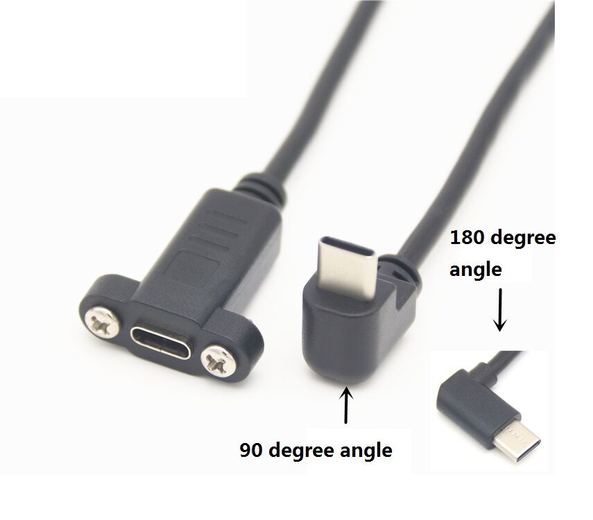 USB 3.1 Type C Panel mount 90 degree Type-C male to female extension cable