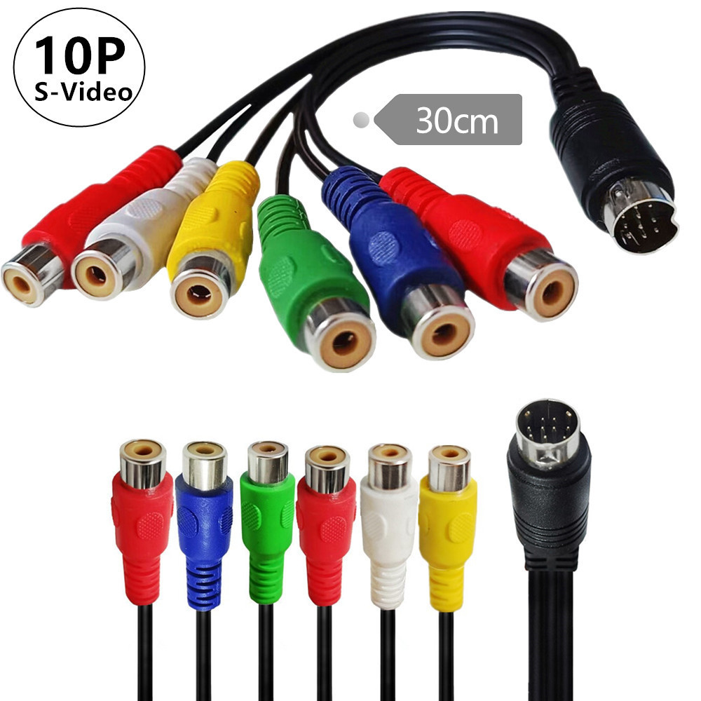 S-Video 10Pin to 6RCA Female S Connector Cable