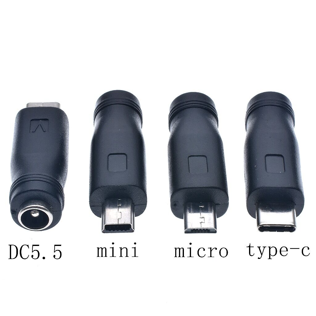 DC5.5*2.1 Female to Micro USB/Mini USB/Type-C Male Power Adapter Converter