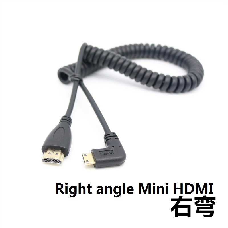 90 Degree Bendable Spring Coiled HDMI to Mini HDMI High Definition Camera External Monitor Connection Cable