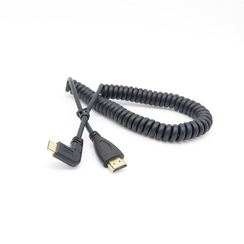 RIIEYOCA 90 Degree 4K Short HDMI To HDMI Coiled Cable,Down Angle Male To Male HDMI Cable,18Gbps High Speed HDMI 2.0 Support 4K@60Hz,Compatible With Cameras,Camcorders,Monitors(3FT/0.9M