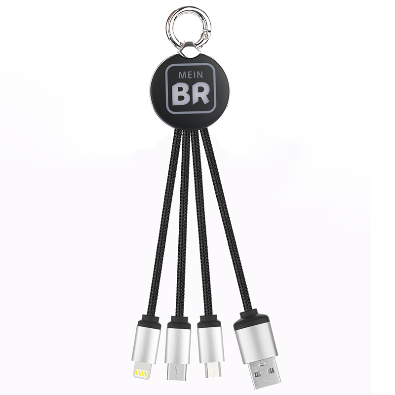 Multi functional keychain usb charger for iphone Type C and Micro With Led Logo