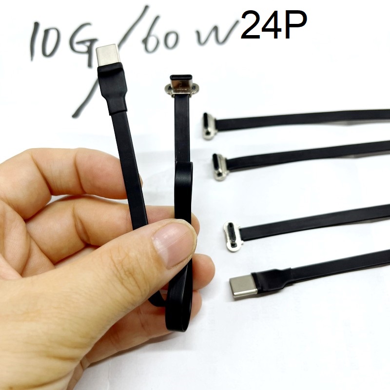 10G FFC USB C FPV Flat Slim Thin Ribbon FPC Cable USB Type-C 90 Degree to Straight USB C Male for sync and Charging