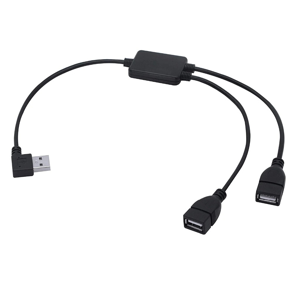 Factory USB 2.0 A Male 90 Degree Left Angle to 2XUSB 2.0A Female Charging Data Transmission