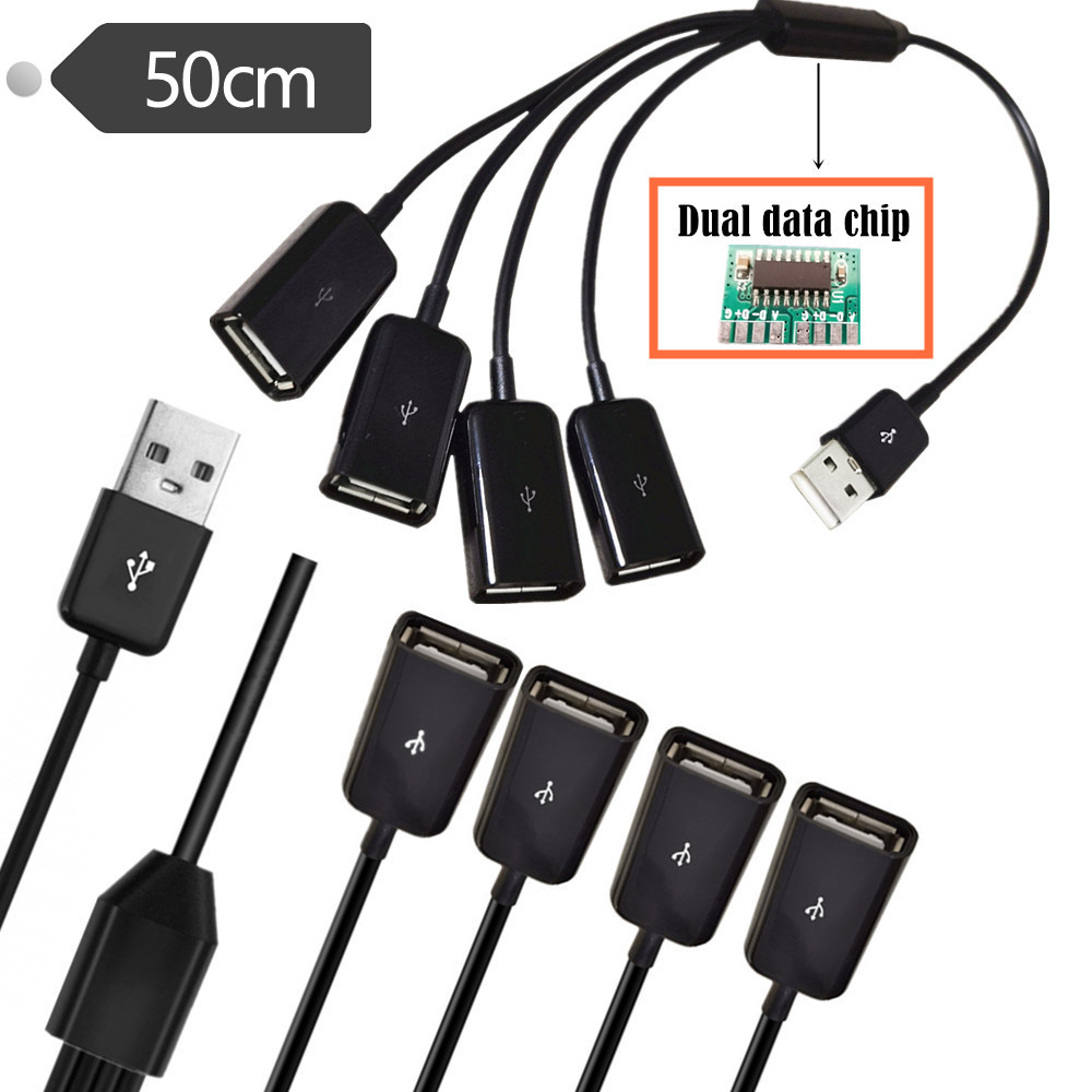 4 in 1 USB 2.0 Splitter Cable with Simultaneous Data Transfer and Charging With Signal Chip Cord