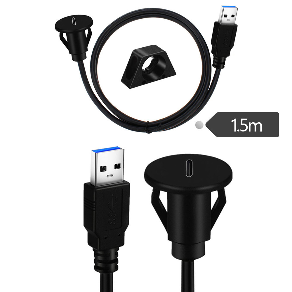 Small USB 3.0 Versions A Male to Type C  Female Car Flush Mount Cable  Panel Mount Extension Cable for Car Truck Boat Motorcycle Dashboard 1.5M