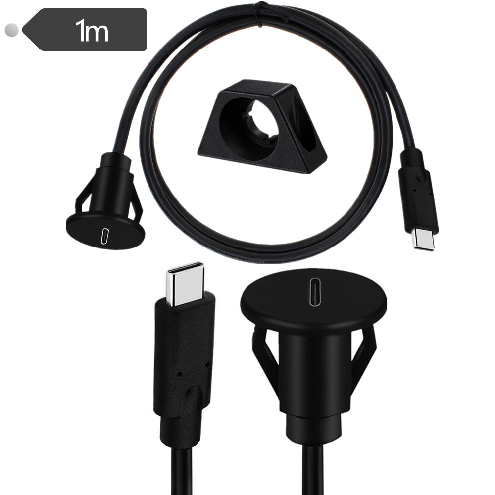 Type C 3.1 Car Flush Mount Cable USB C Panel Mount Male to Female Extension Cable for Car Truck Boat Motorcycle Dashboard 1M