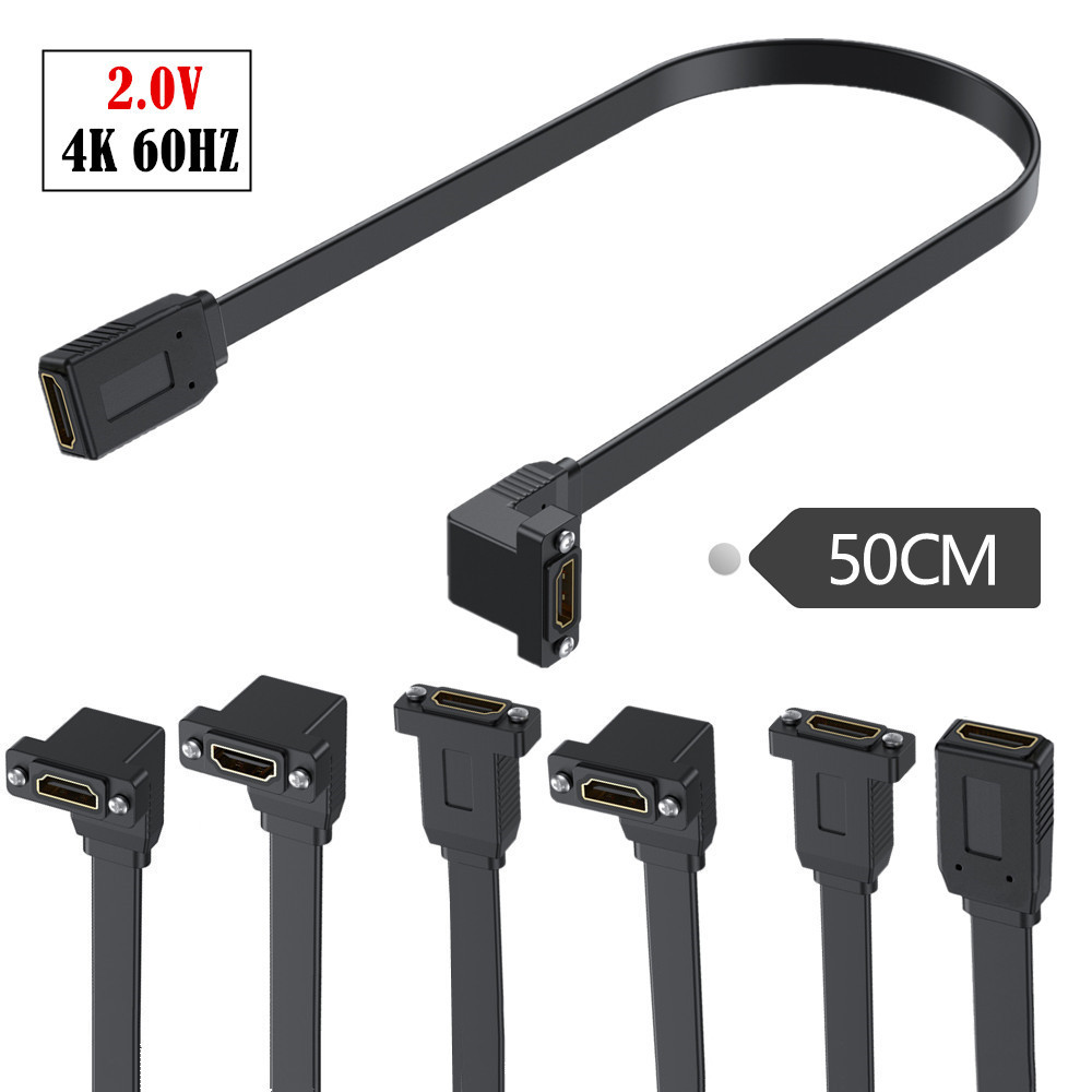 Flat Slim High Speed HDMI 2.0 Female to Female Extension Cable with Screw Hole Panel Mount Support 4K 60Hz Resolution