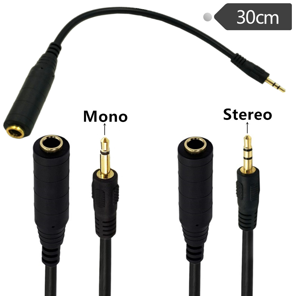 Drop Shipping 6.35mm Female to 3.5mm Mono Male Plug Jack Stereo Hifi Mic Audio Extension Cable
